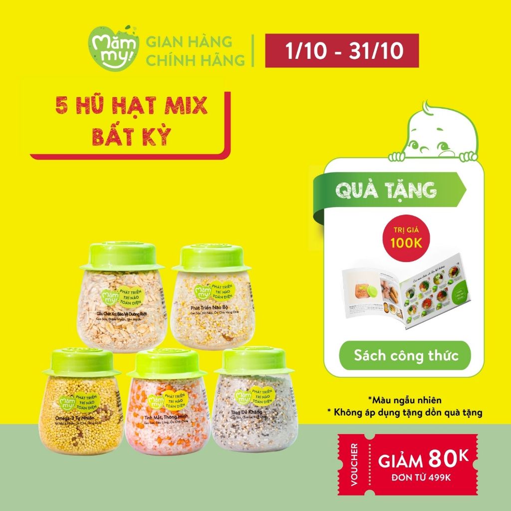 Hạt mix Mămmy cho bé ăn dặm protein tăng cân trên 6 tháng gạo sữa, kiều mạch và kê nếp, hũ 135g