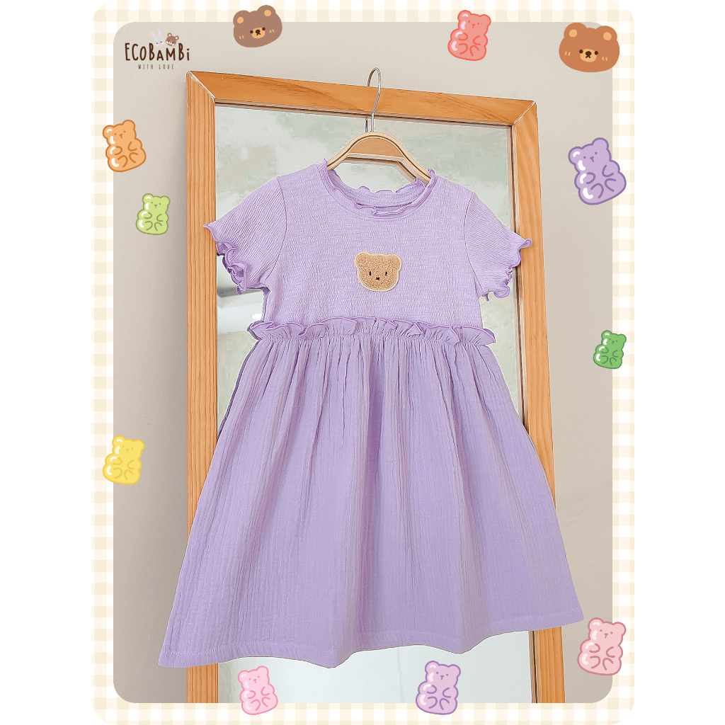 Đầm thun xốp phối muslin ECOBAMBI - BB-23DAMBG050