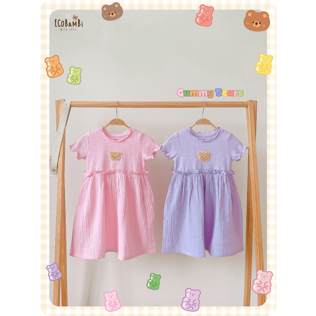 Đầm thun xốp phối muslin ECOBAMBI - BB-23DAMBG050