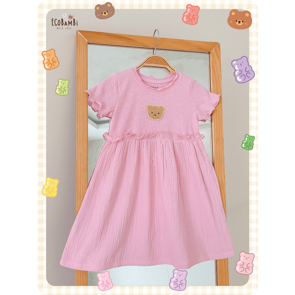 Đầm thun xốp phối muslin ECOBAMBI - BB-23DAMBG050