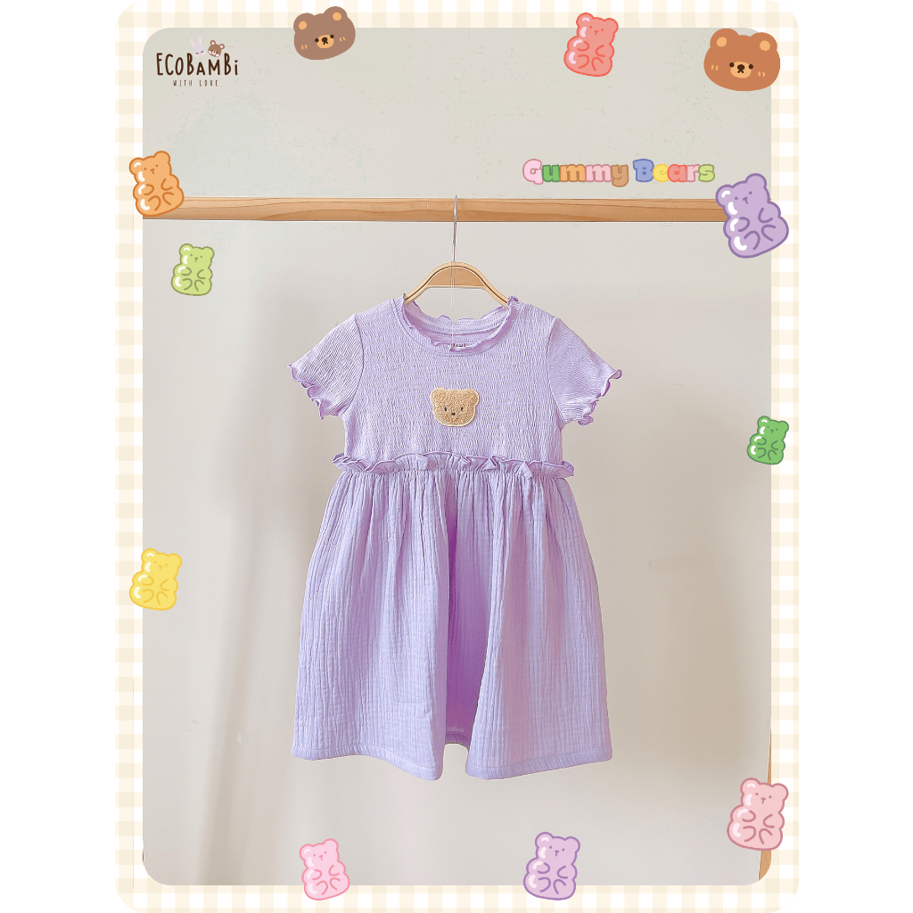 Đầm thun xốp phối muslin ECOBAMBI - BB-23DAMBG050