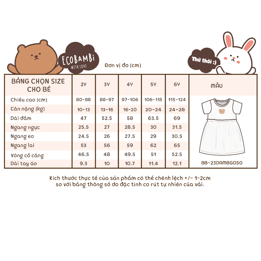 Đầm thun xốp phối muslin ECOBAMBI - BB-23DAMBG050