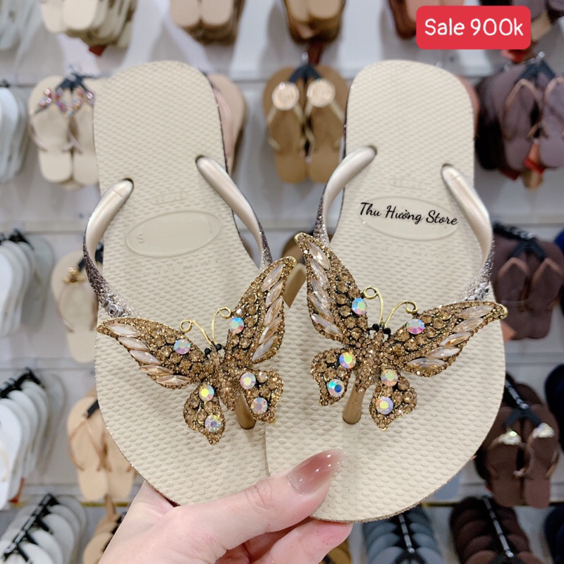 Dép Nữ Kim Tuyến Đính Bươm' Chúa Gold