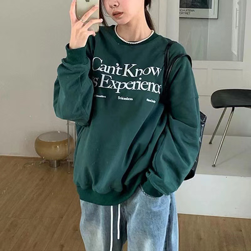 Áo sweater nỉ bông in chữ form rọng unisex, Áo nỉ thu đông nữ form rộng phong cách cá tính