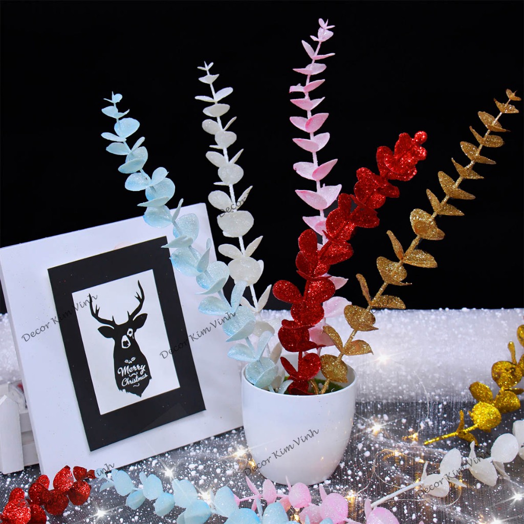 Set 5 Nhánh Lá Táo Kim Tuyến Phụ Kiện Trang Trí Cây Thông Giáng Sinh