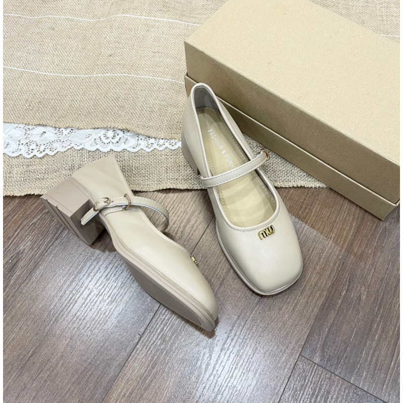 Giày mary jane cho nữ mẫu mới màu trà sữa xinh xắn, full box