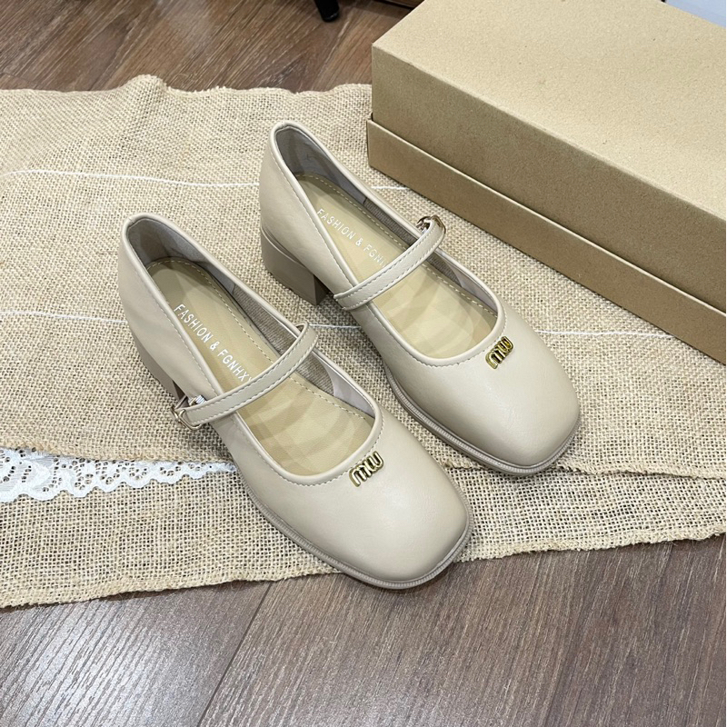 Giày mary jane cho nữ mẫu mới màu trà sữa xinh xắn, full box