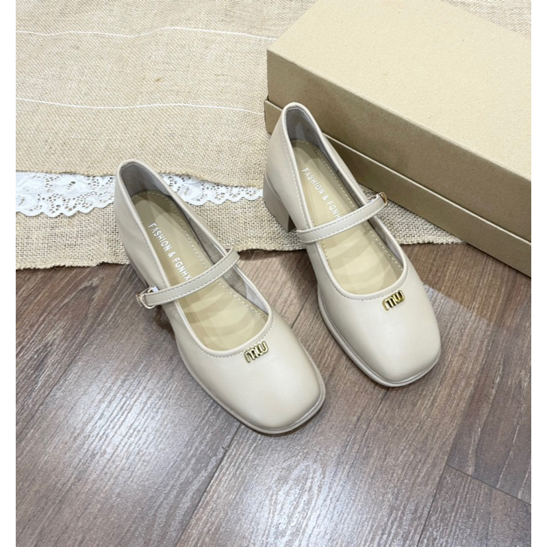 Giày mary jane cho nữ mẫu mới màu trà sữa xinh xắn, full box