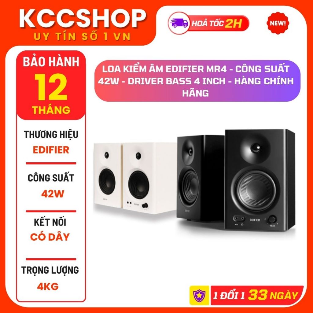 Loa kiểm âm Edifier MR4 - Công suất 42W - Driver Bass 4 Inch - Hàng chính hãng - Màu Đen & Trắng