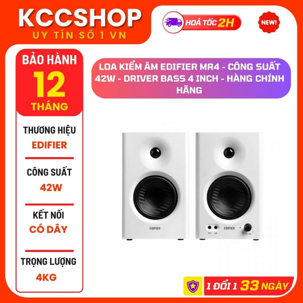 Loa kiểm âm Edifier MR4 - Công suất 42W - Driver Bass 4 Inch - Hàng chính hãng - Màu Đen & Trắng