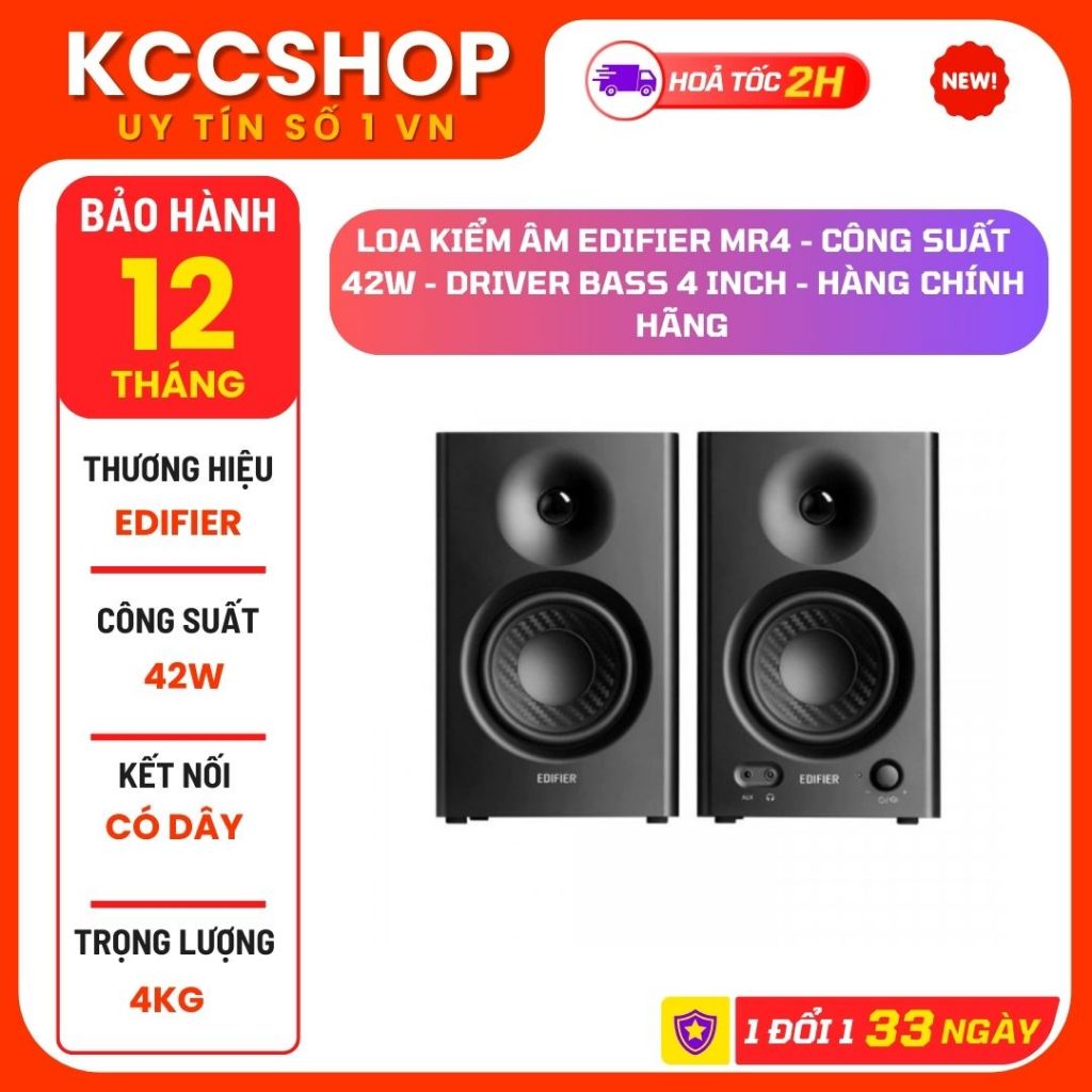 Loa kiểm âm Edifier MR4 - Công suất 42W - Driver Bass 4 Inch - Hàng chính hãng - Màu Đen & Trắng