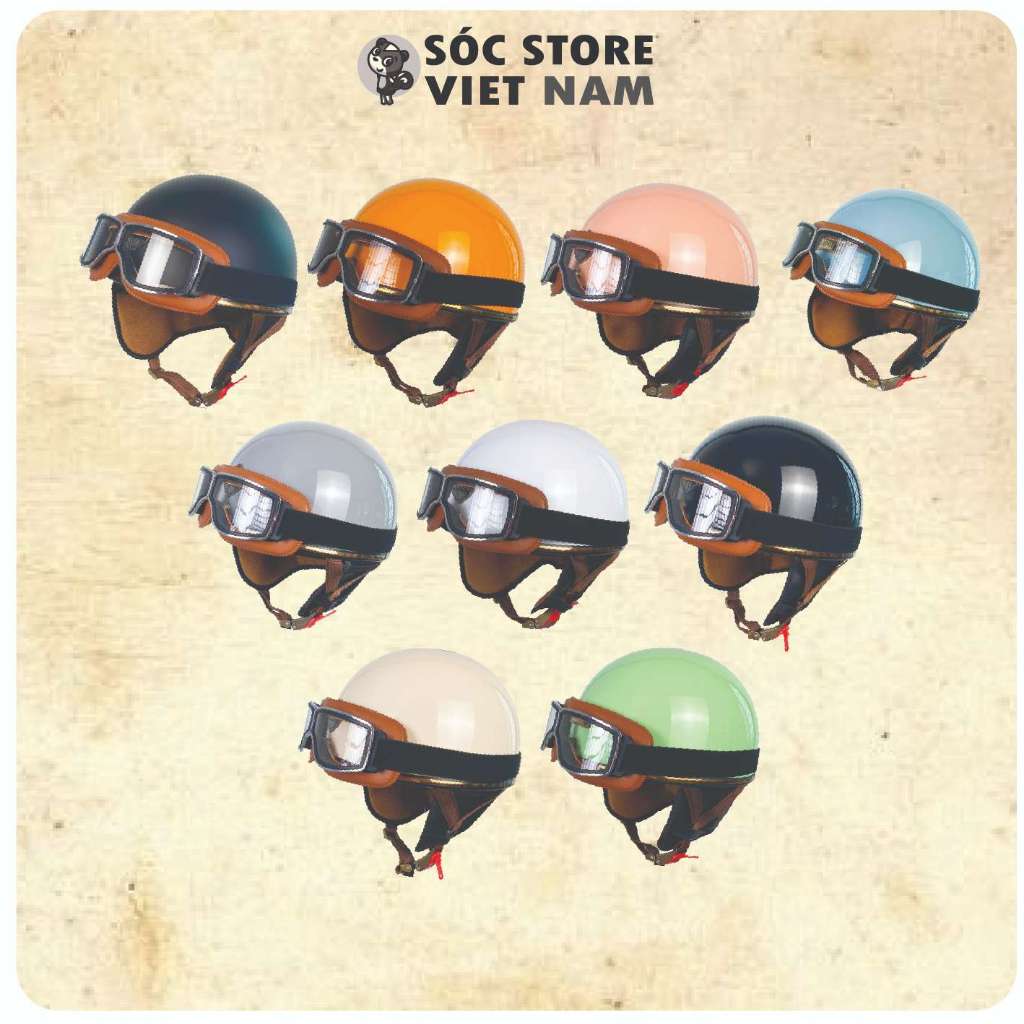 Mũ bảo hiểm 1/2 đầu Napoli Haley PUG Version kèm kính nhiều màu chính hãng Sóc Store Vietnam