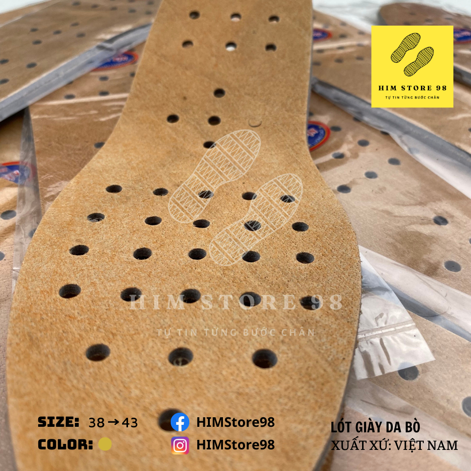 Lót giày nam HIMStore98 làm từ da bò 100% giúp khử mùi hôi chân