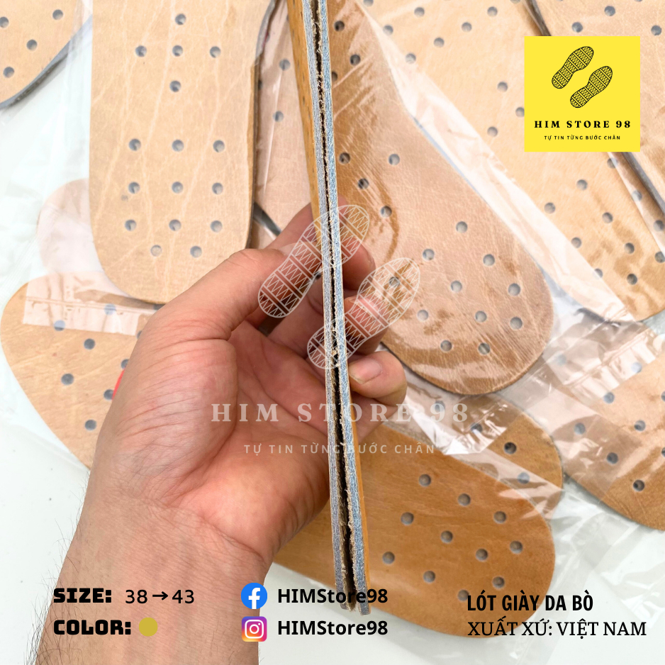 Lót giày nam HIMStore98 làm từ da bò 100% giúp khử mùi hôi chân