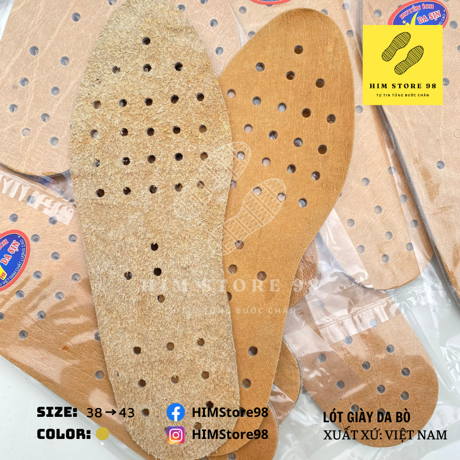 Lót giày nam HIMStore98 làm từ da bò 100% giúp khử mùi hôi chân