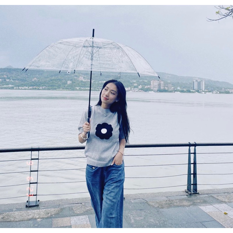 Áo Len Xám Tay Cộc Thêu Hoa - Hàng Có Sẵn