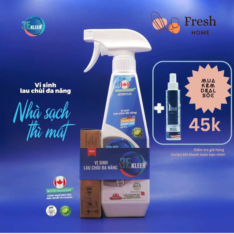 🎉MỚI 2023☘️3E KLEEN Chai lau đa năng-lau kính - nước lau sàn dùng cho Robot hút bụi lau sàn