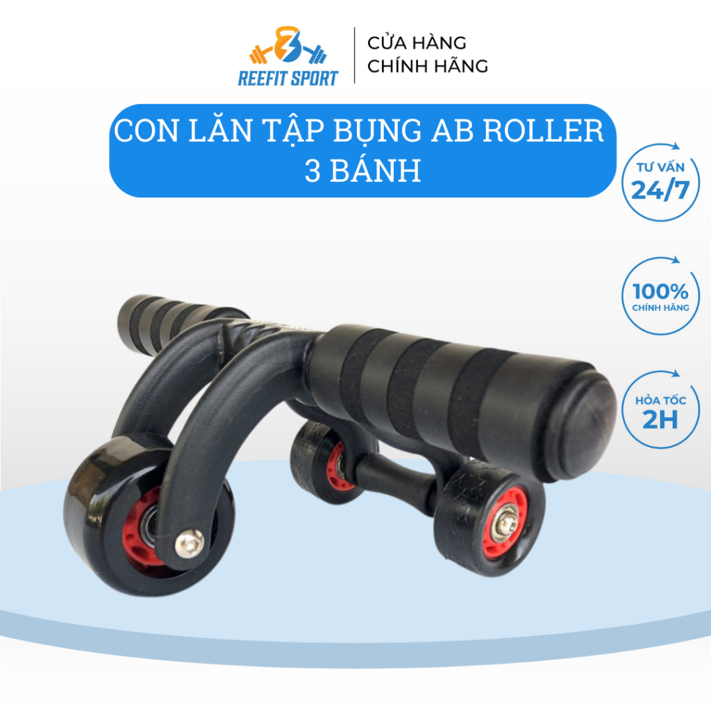 Con lăn tập bụng 3 bánh AB Roller and Push Up Bar màu đen