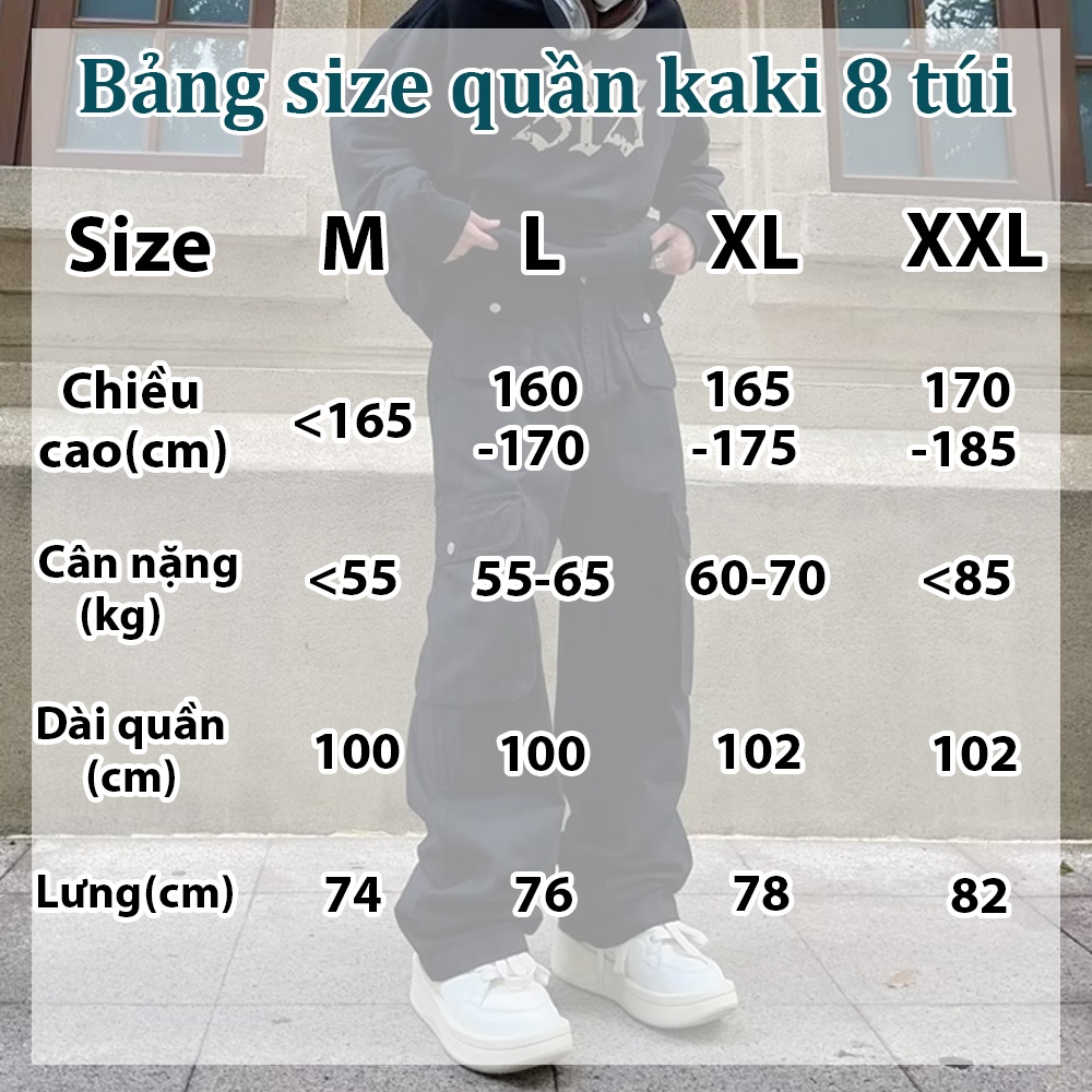 Quần jean Baggy 8 túi Nam Nữ ống rộng có đai to Hiphop, Quần dài nam cargo pants - Avocado