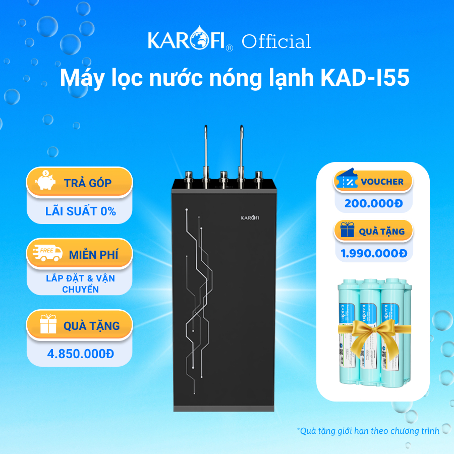 Máy lọc nước nóng lạnh 2 vòi 3 chế độ Karofi KAD-I55 - Lắp đặt miễn phí toàn quốc