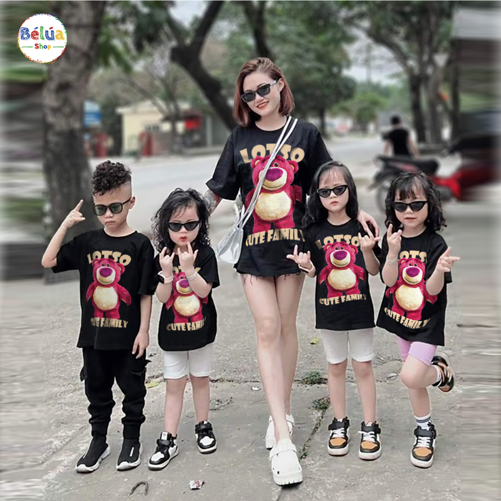 Áo thun hồng Lotso gia đình cho bố mẹ và bé trẻ em trai gái unisex form rộng chất cotton đi chơi đủ size Nasa GD170