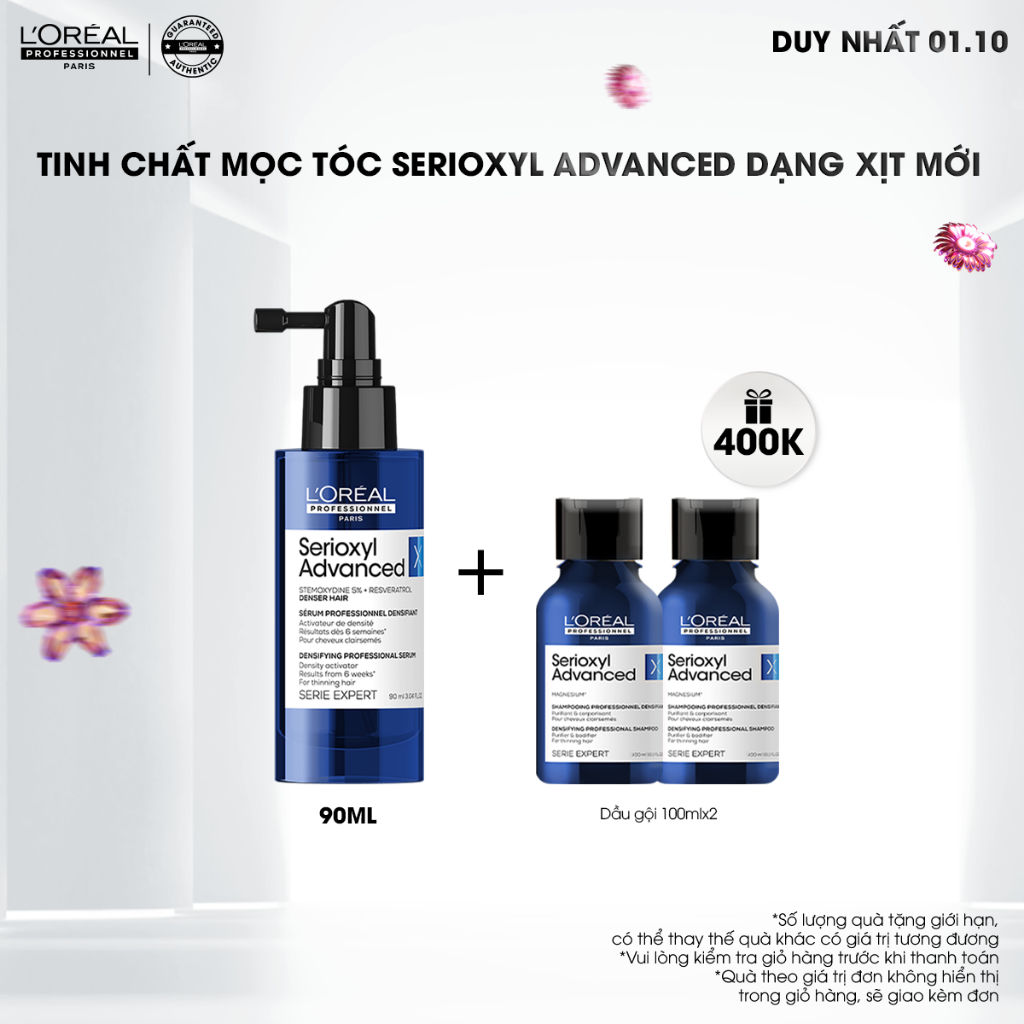 Tinh chất xịt mọc tóc - làm dày tóc L'Oréal Professionel Serioxyl Advanced 90ml - Dành cho tóc thưa, mảnh, rụng