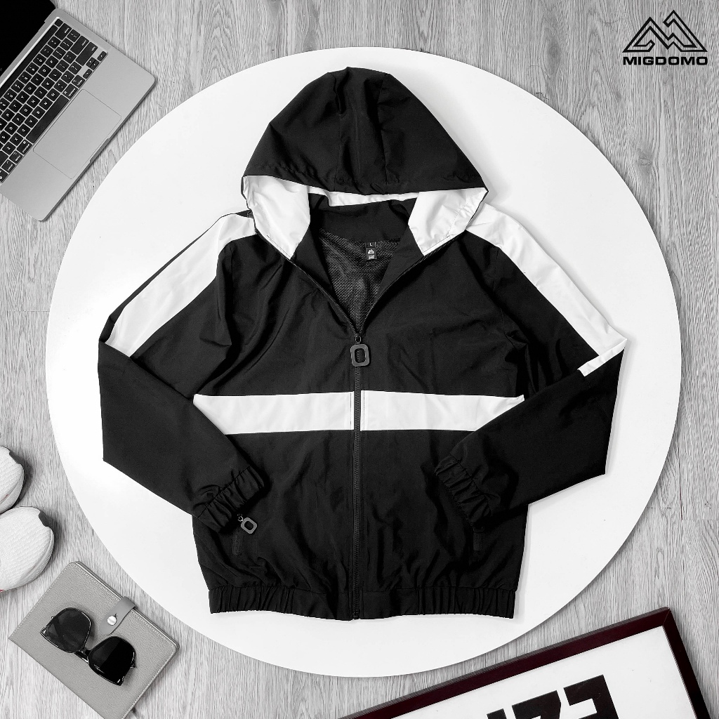 Áo Khoác Gió Phối Màu Mũ Liền Nam Nữ MIGDOMO 2 Lớp Cao Cấp