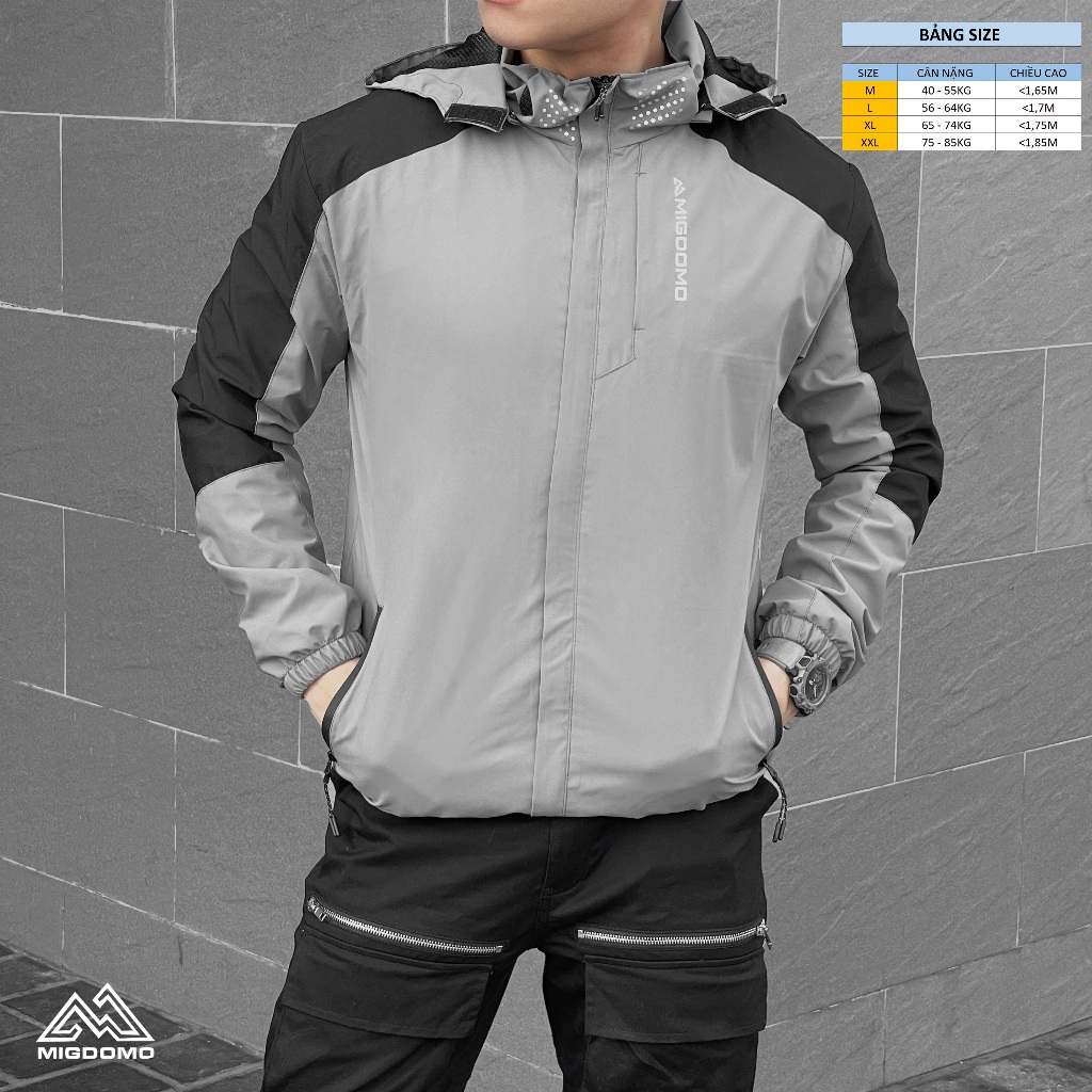 Áo Khoác Gió Phối Màu Mũ Tháo Rời Nam Nữ MIGDOMO 2 Lớp Cao Cấp