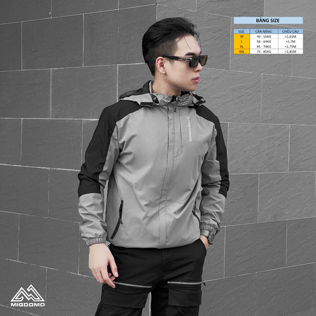 Áo Khoác Gió Phối Màu Mũ Tháo Rời Nam Nữ MIGDOMO 2 Lớp Cao Cấp
