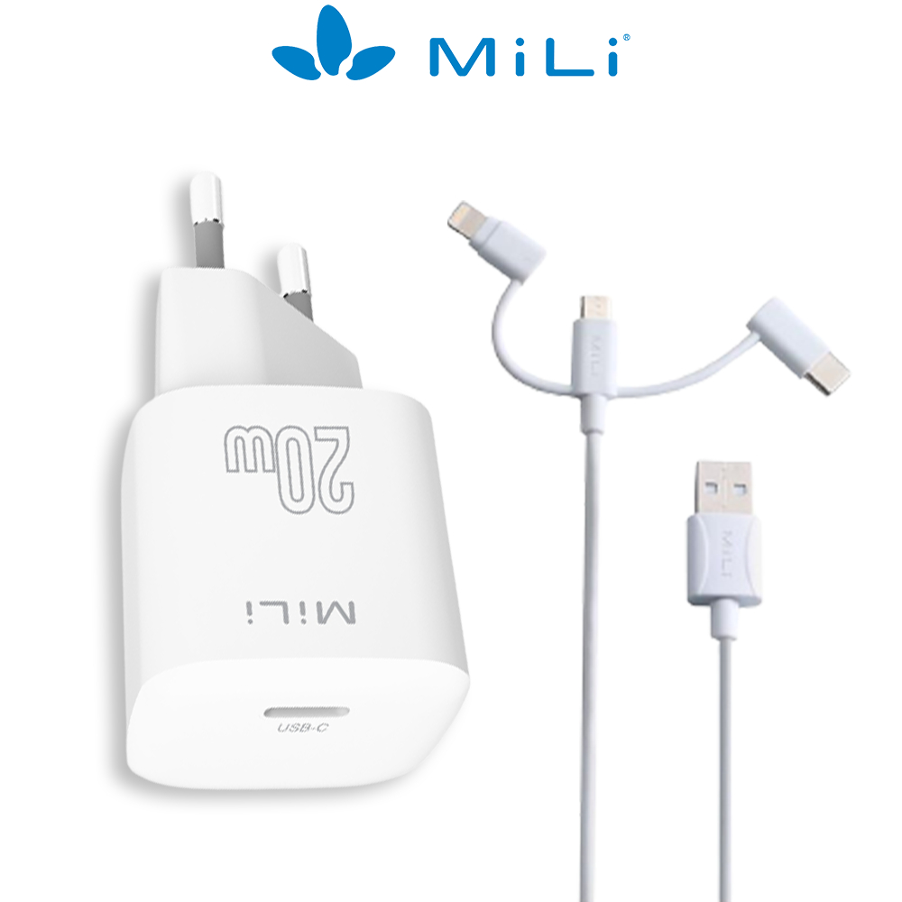 Combo sạc nhanh MILI PD 20W - HC-H26 và Cáp 3 trong 1 MiLi - HI-L31