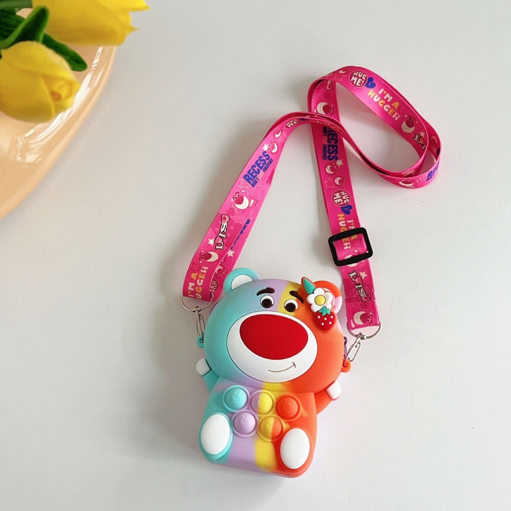 Túi đeo chéo gấu dâu, pop it cho bé, cute
