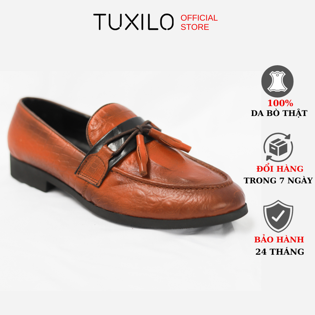 Giày da nam công sở loafer TUXILO giày lười nam chất liệu da bò thật 100% dập vân cá sấu thắt chuông sành điệu TX92