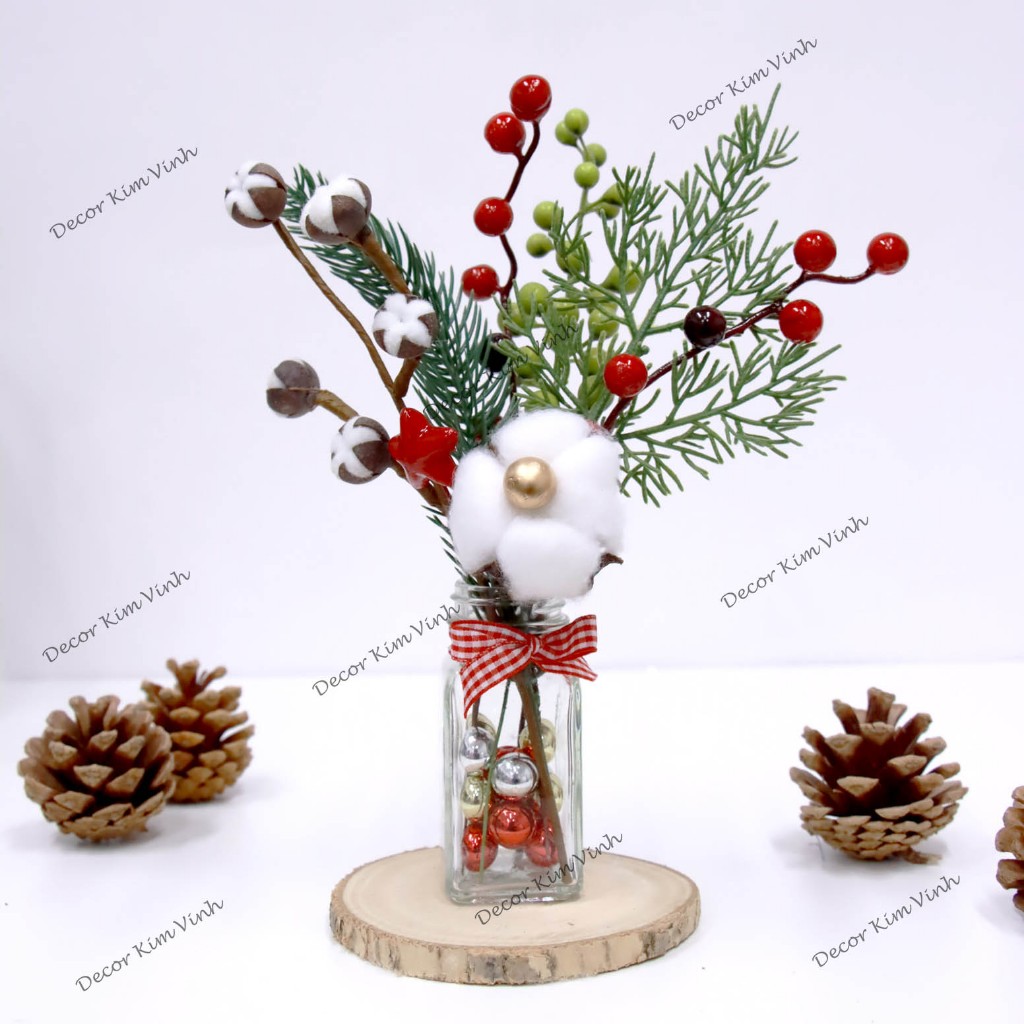 Set Lọ Hoa Nhí LH01 Nhành Quả Decor Trang Trí Noel Giáng Sinh