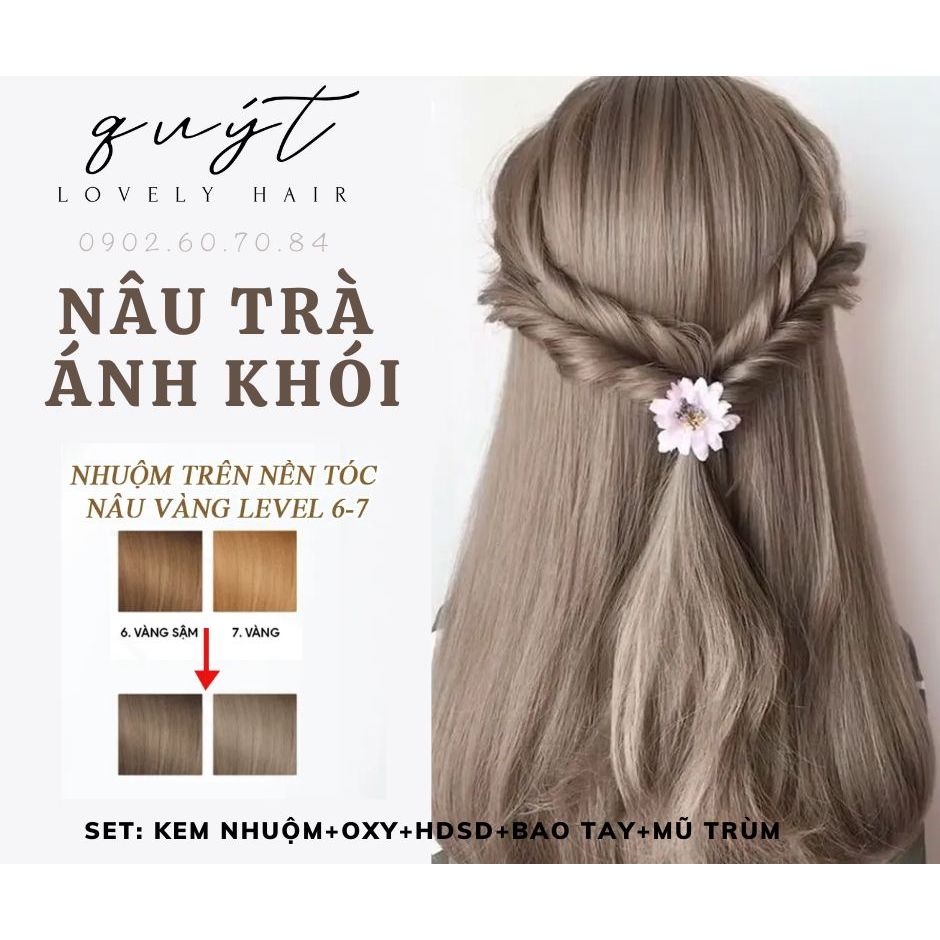 Kem Nhuộm Tóc Thảo Dược Nâu Trà Ánh Khói - Nhuộm Trên Nền Tóc Nâu Vàng level 6-7 - Tặng Oxy