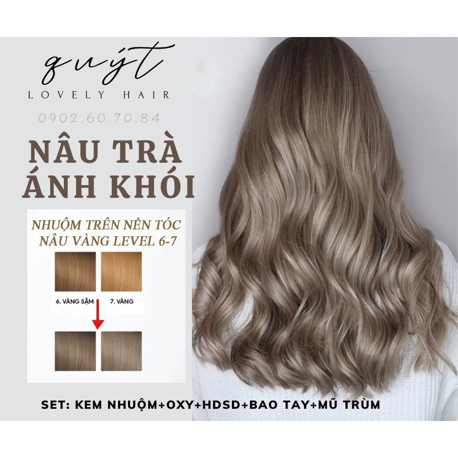 Kem Nhuộm Tóc Thảo Dược Nâu Trà Ánh Khói - Nhuộm Trên Nền Tóc Nâu Vàng level 6-7 - Tặng Oxy
