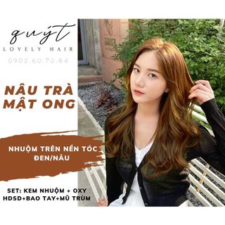 Kem nhuộm tóc thảo dược nâu trà mật ong - nhuộm trên nền tóc đen/ nâu - tặng oxy