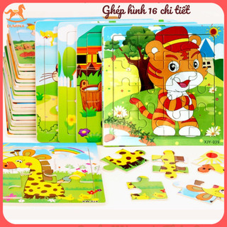 Đồ chơi Ghép hình puzzle tranh ghép 16 mảnh xếp hình con vật, phương tiện combo 10 hình
