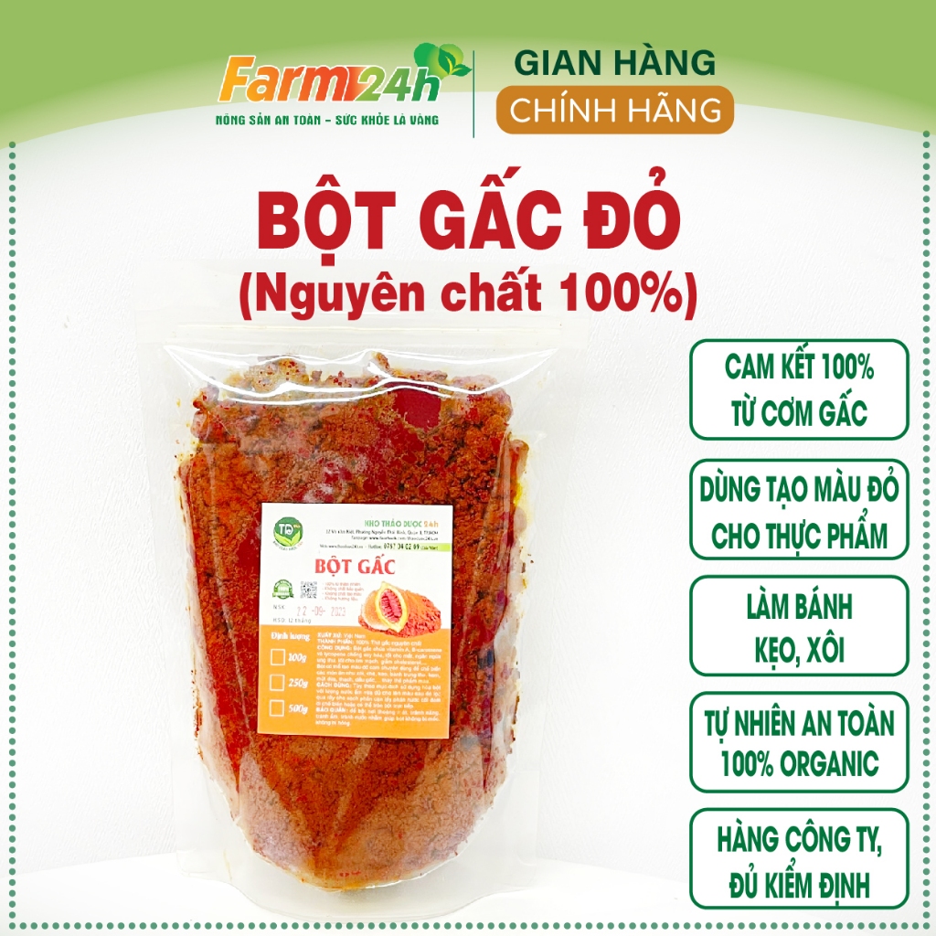 Bột gấc đỏ 100% nguyên chất, tạo màu và mùi vị tự nhiên, dùng nấu xôi, bánh, thạch, mứt, hàng công ty, đầy đủ kiểm định