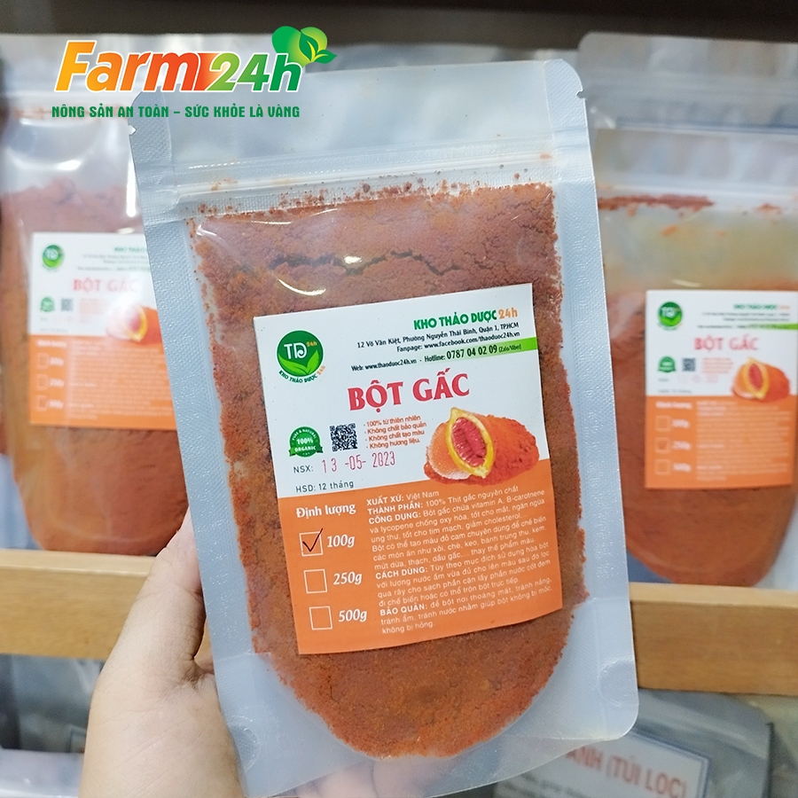 Bột gấc đỏ 100% nguyên chất, tạo màu và mùi vị tự nhiên, dùng nấu xôi, bánh, thạch, mứt, hàng công ty, đầy đủ kiểm định