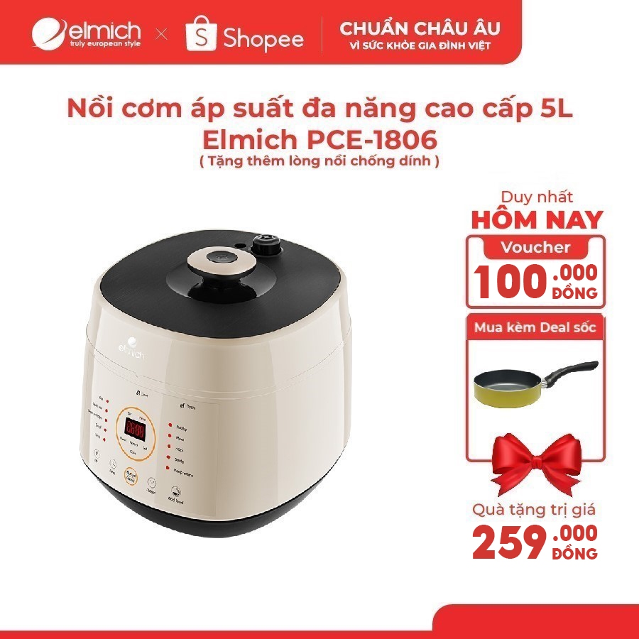 Nồi cơm áp suất đa năng cao cấp 5L Elmich PCE-1806 ( Tặng thêm lòng nồi chống dính )