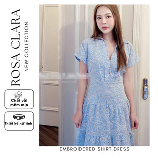 Váy liền thân dáng dài thời trang công sở, đầm sơmi đục lỗ dáng dài kiểu xoè phong cách nữ tính hàng xuất dư Zara