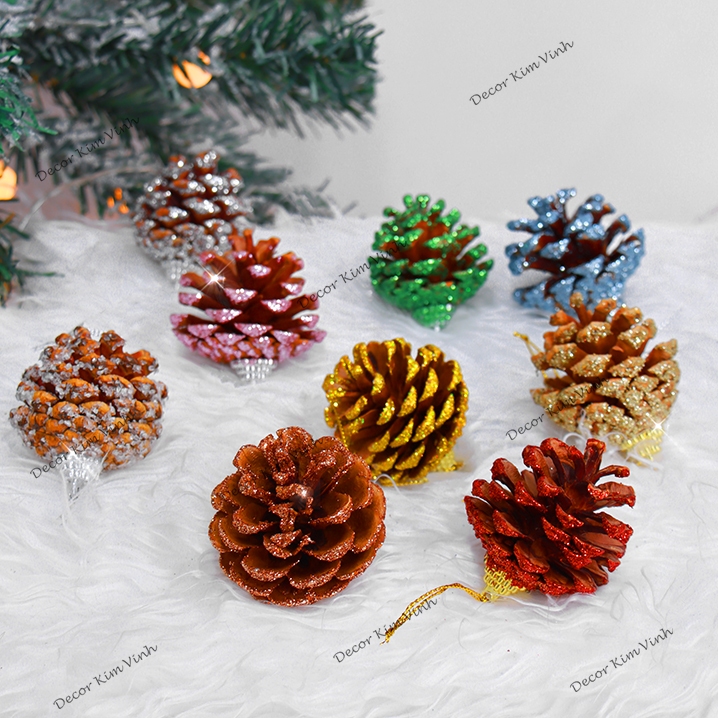Set 6 Quả Thông THONG03 Lăn Kim Tuyến Decor Trang Trí Cây Thông Giáng Sinh