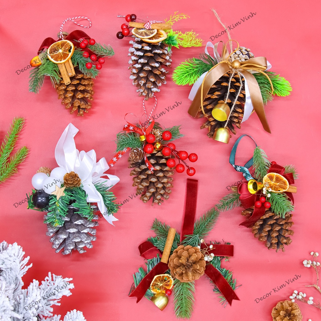 Quả Thông Đính Hoa Lá Trang Trí Noel Giáng Sinh Trang Trí Cây Thông