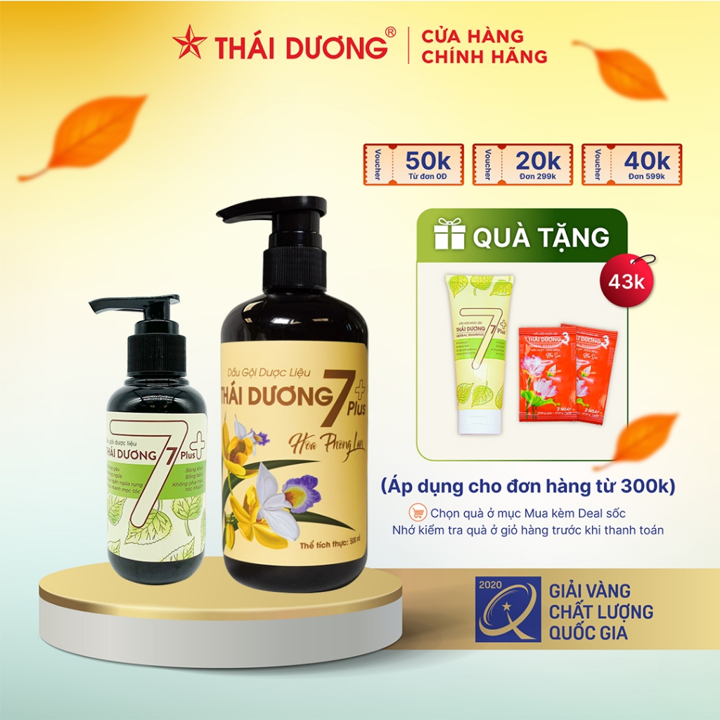 Combo Dầu gội dược liệu Thái Dương 7 plus 480ml và 100ml - Sao Thái Dương