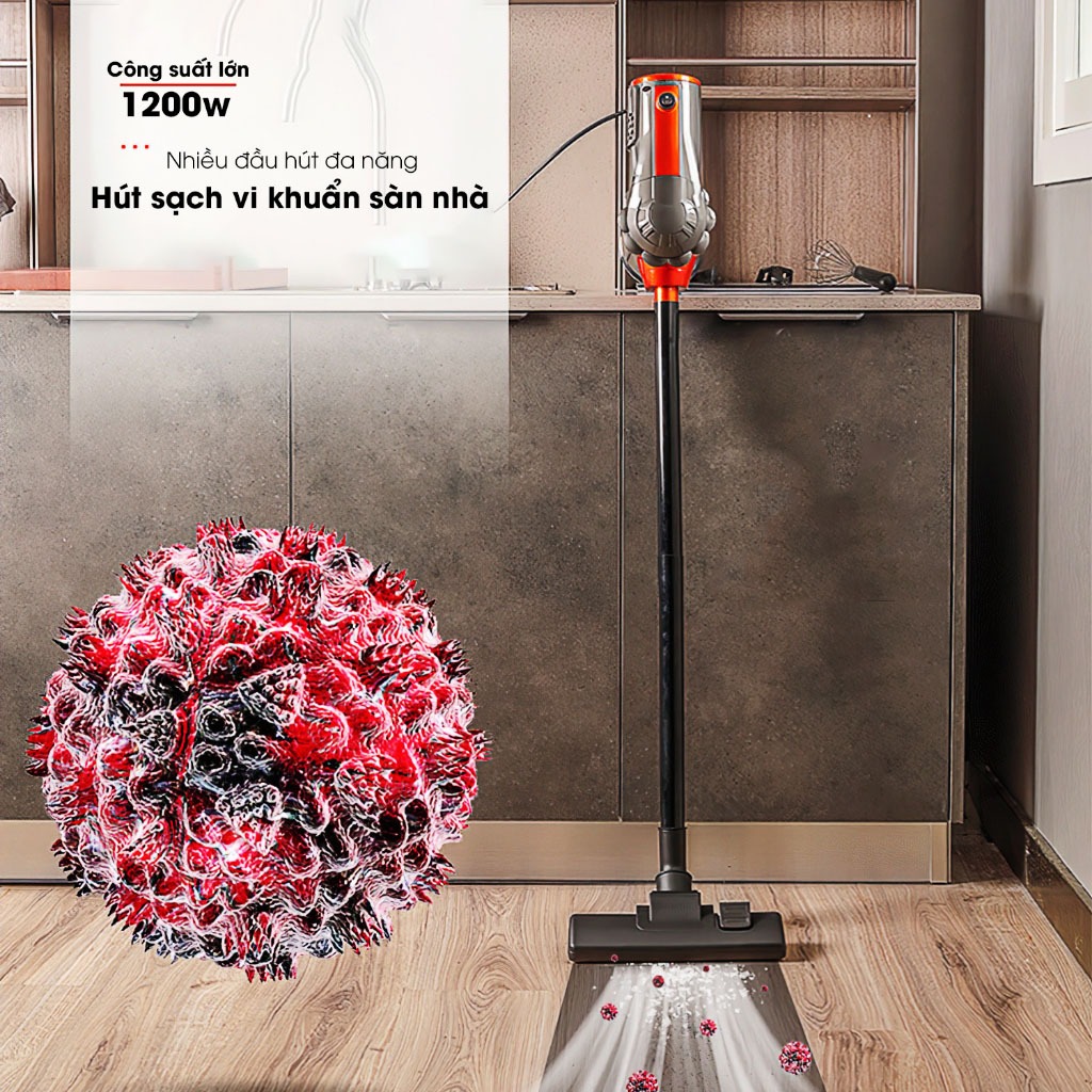 Máy hút bụi DELA Lực hút siêu mạnh 1200W, thế hệ mới, cầm tay kiểu đứng, 3 đầu hút MHB06