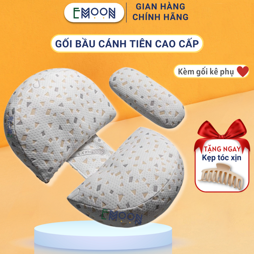 Gối bà bầu cánh tiên EMOON cao cấp tặng kèm gối phụ giúp nâng đỡ bụng