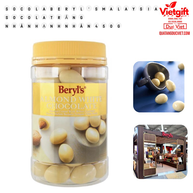 Socola Beryl’s socola trắng nhân hạnh nhân hũ 450G - new collect
