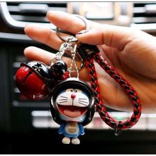 Móc chìa khóa Doremon đội nón bảo hiểm cười toe, cười mỉm