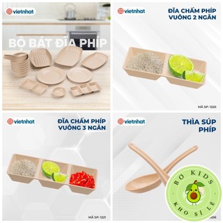 Đĩa chấm phíp 2 ngăn 3 ngăn Việt Nhật, bát đựng gia vị nước chấm, đĩa đựng gia vị 2 ngăn tiện lợi