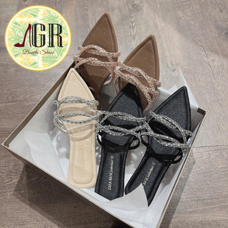 Dép mũi nhọn lụa 2 quai đá xoắn - Bonita  Shoes Ss